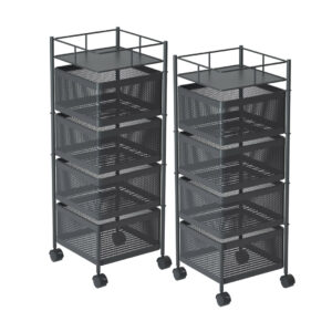 SOGA 2X 4 Tier Steel Square Rotating Kitchen Cart Multi Functional Shelves Portable Storage Organizer with Wheels KitchenXY020X2 AU DEPOT - AU DEPOT