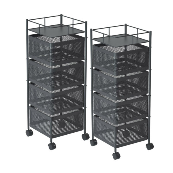 SOGA 2X 4 Tier Steel Square Rotating Kitchen Cart Multi-Functional Shelves Portable Storage Organizer with Wheels, Garden, Tools & Hardware, Garage Storage & Organisation, Utility Shelves, , ,  - AU DEPOT 1