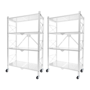 SOGA 2X 4 Tier Steel White Foldable Display Stand Multi Functional Shelves Portable Storage Organizer with Wheels KitchenXY029X2 AU DEPOT - AU DEPOT