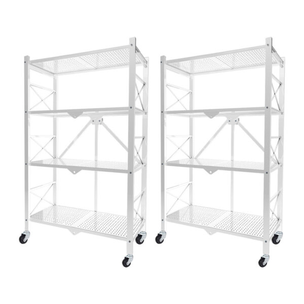 SOGA 2X 4 Tier Steel White Foldable Display Stand Multi-Functional Shelves Portable Storage Organizer with Wheels, Garden, Tools & Hardware, Garage Storage & Organisation, Utility Shelves, , ,  - AU DEPOT 1