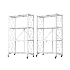 SOGA 2X 4 Tier Steel White Foldable Kitchen Cart Multi-Functional Shelves Portable Storage Organizer with Wheels, Garden, Tools & Hardware, Garage Storage & Organisation, Utility Shelves, , ,  - AU DEPOT 1