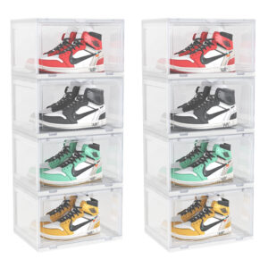 SOGA 2X 4 Tier Transparent Portable Shoe Organiser Sneaker Footwear Folding Plastic Bin Stackable Storage Box with Magnetic Door ShoeA9004WHTX2 AU DEPOT - AU DEPOT