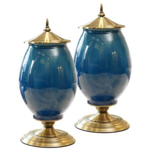 SOGA 2X 40cm Ceramic Oval Flower Vase with Gold Metal Base Dark Blue VaseCeremicABlueX2 AU DEPOT - AU DEPOT