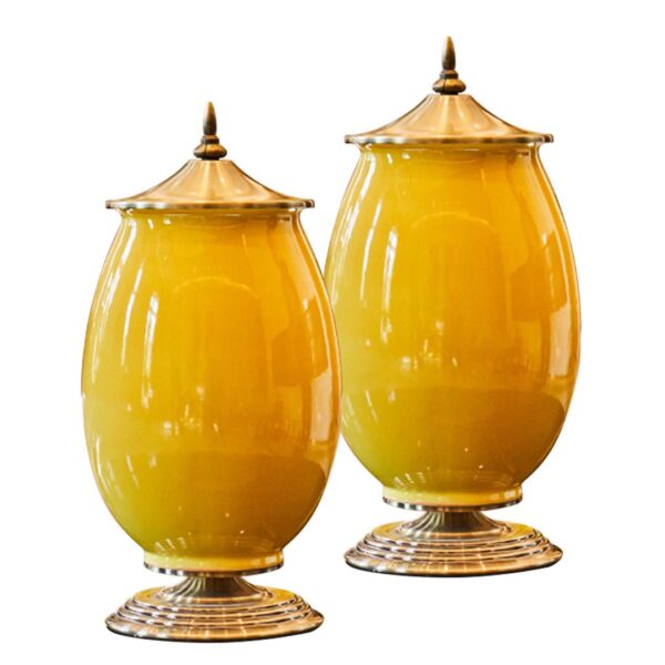 SOGA 2X 40cm Ceramic Oval Flower Vase with Gold Metal Base Yellow, Home & Living, Home Decor, Vases, , ,  - AU DEPOT 1