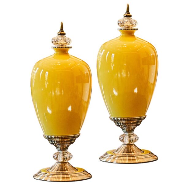 SOGA 2X 42cm Ceramic Oval Flower Vase with Gold Metal Base Yellow, Home & Living, Home Decor, Vases, , ,  - AU DEPOT 1