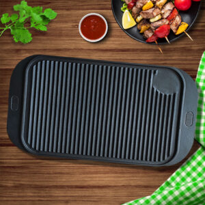 SOGA 2X 47cm Cast Iron Ridged Griddle Hot Plate Grill Pan BBQ Stovetop, Home & Living, Kitchen & Dining, Cookware, Griddles & Grill Pans, ,  - AU DEPOT 2