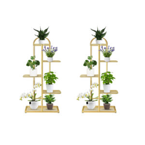 SOGA 2X 5 Tier 6 Pots Gold Metal Plant Stand Flowerpot Display Shelf Rack Indoor Home Office Decor FPotH13X2 AU DEPOT - AU DEPOT