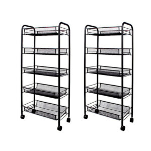 SOGA 2X 5 Tier Steel Black Bee Mesh Kitchen Cart Multi Functional Shelves Portable Storage Organizer with Wheels KitchenXY038X2 AU DEPOT - AU DEPOT