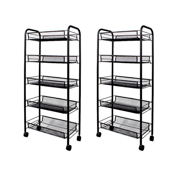 SOGA 2X 5 Tier Steel Black Bee Mesh Kitchen Cart Multi-Functional Shelves Portable Storage Organizer with Wheels, Garden, Tools & Hardware, Garage Storage & Organisation, Utility Shelves, , ,  - AU DEPOT 1