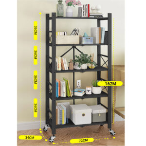 SOGA 2X 5 Tier Steel Black Foldable Display Stand Multi-Functional Shelves Portable Storage Organizer with Wheels, Garden, Tools & Hardware, Garage Storage & Organisation, Utility Shelves, , ,  - AU DEPOT 2