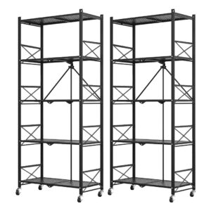 SOGA 2X 5 Tier Steel Black Foldable Display Stand Multi Functional Shelves Portable Storage Organizer with Wheels KitchenXY030BLKX2 AU DEPOT - AU DEPOT