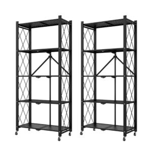 SOGA 2X 5 Tier Steel Black Foldable Kitchen Cart Multi Functional Shelves Portable Storage Organizer with Wheels KitchenXY003X2 AU DEPOT - AU DEPOT