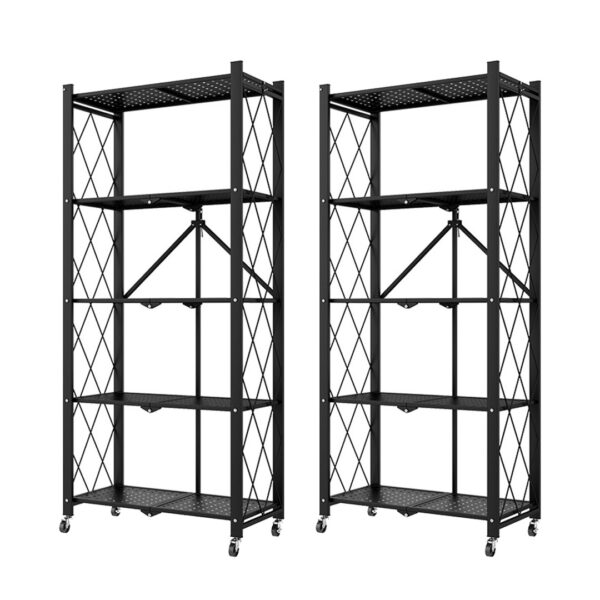 SOGA 2X 5 Tier Steel Black Foldable Kitchen Cart Multi-Functional Shelves Portable Storage Organizer with Wheels, Garden, Tools & Hardware, Garage Storage & Organisation, Utility Shelves, , ,  - AU DEPOT 1