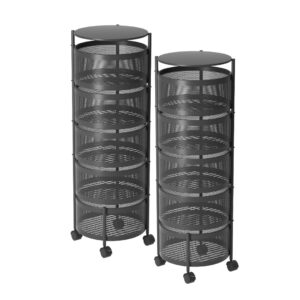 SOGA 2X 5 Tier Steel Round Rotating Kitchen Cart Multi Functional Shelves Portable Storage Organizer with Wheels KitchenXY017X2 AU DEPOT - AU DEPOT