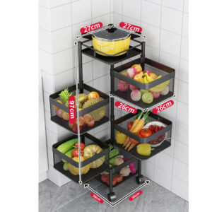 SOGA 2X 5 Tier Steel Square Rotating Kitchen Cart Multi-Functional Shelves Portable Storage Organizer with Wheels, Garden, Tools & Hardware, Garage Storage & Organisation, Utility Shelves, , ,  - AU DEPOT 2