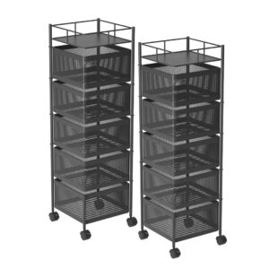 SOGA 2X 5 Tier Steel Square Rotating Kitchen Cart Multi Functional Shelves Portable Storage Organizer with Wheels KitchenXY021X2 AU DEPOT - AU DEPOT