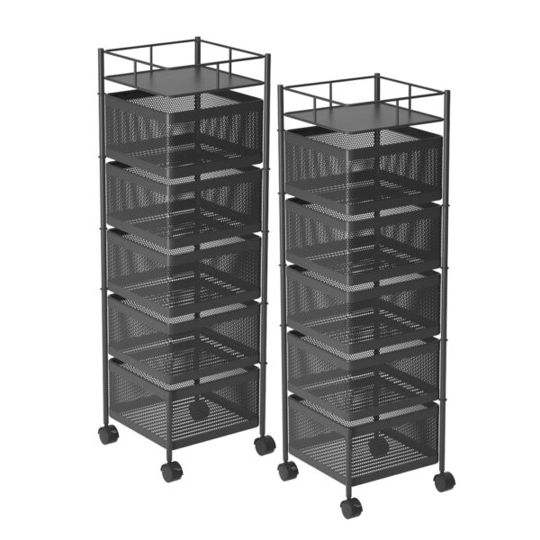 SOGA 2X 5 Tier Steel Square Rotating Kitchen Cart Multi-Functional Shelves Portable Storage Organizer with Wheels, Garden, Tools & Hardware, Garage Storage & Organisation, Utility Shelves, , ,  - AU DEPOT 1