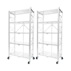 SOGA 2X 5 Tier Steel White Foldable Display Stand Multi Functional Shelves Portable Storage Organizer with Wheels KitchenXY030X2 AU DEPOT - AU DEPOT