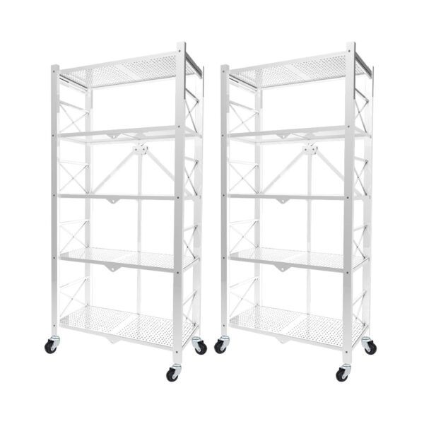 SOGA 2X 5 Tier Steel White Foldable Display Stand Multi-Functional Shelves Portable Storage Organizer with Wheels, Garden, Tools & Hardware, Garage Storage & Organisation, Utility Shelves, , ,  - AU DEPOT 1