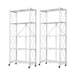 SOGA 2X 5 Tier Steel White Foldable Kitchen Cart Multi-Functional Shelves Portable Storage Organizer with Wheels, Garden, Tools & Hardware, Garage Storage & Organisation, Utility Shelves, , ,  - AU DEPOT 1