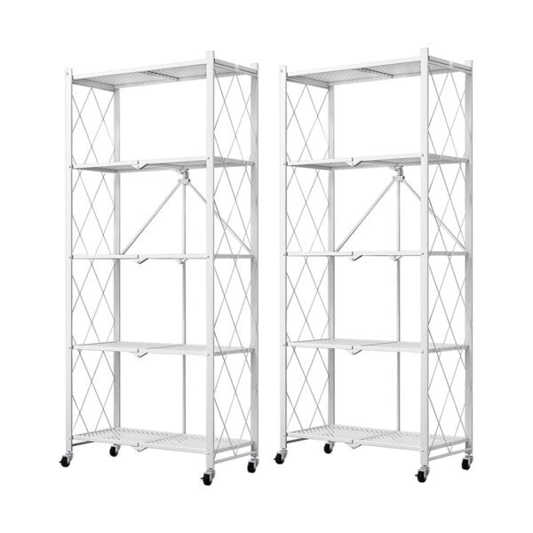 SOGA 2X 5 Tier Steel White Foldable Kitchen Cart Multi-Functional Shelves Portable Storage Organizer with Wheels, Garden, Tools & Hardware, Garage Storage & Organisation, Utility Shelves, , ,  - AU DEPOT 1