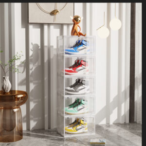 SOGA 2X 5 Tier Transparent Portable Shoe Organiser Sneaker Footwear Folding Plastic Bin Stackable Storage Box with Magnetic Door, Furniture, Storage & Shelving, Shoe Storage, , ,  - AU DEPOT 2