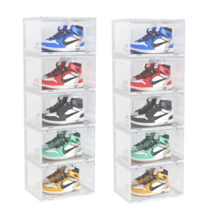 SOGA 2X 5 Tier Transparent Portable Shoe Organiser Sneaker Footwear Folding Plastic Bin Stackable Storage Box with Magnetic Door ShoeA9005WHTX2 AU DEPOT - AU DEPOT