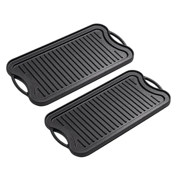 SOGA 2X 50.8cm Cast Iron Ridged Griddle Hot Plate Grill Pan BBQ Stovetop, Home & Living, Kitchen & Dining, Cookware, Frying Pans, ,  - AU DEPOT 1