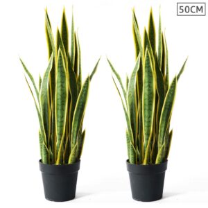 SOGA 2X 50cm Artificial Indoor Yellow Edge Tiger Piran Fake Decoration Tree Flower Pot Plant APlantFH0119YX2 AU DEPOT - AU DEPOT