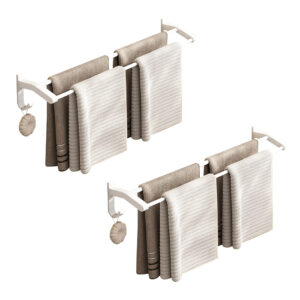 SOGA 2X 52cm White Wall Mounted Double Pole Towel Holder Bathroom Organiser Rail Hanger with Hooks Bathroom Storage TAN1047X2 AU DEPOT Bathroom Storage - AU DEPOT