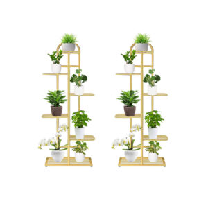 SOGA 2X 6 Tier 7 Pots Gold Metal Plant Stand Flowerpot Display Shelf Rack Indoor Home Office Decor FPotH14X2 AU DEPOT - AU DEPOT