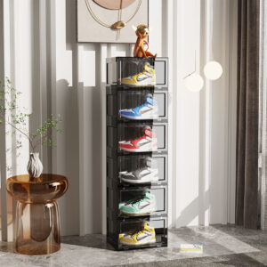 SOGA 2X 6 Tier Black Portable Shoe Organiser Sneaker Footwear Folding Plastic Bin Stackable Storage Box with Magnetic Door, Furniture, Storage & Shelving, Shoe Storage, , ,  - AU DEPOT 2