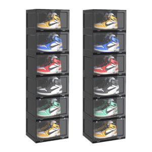 SOGA 2X 6 Tier Black Portable Shoe Organiser Sneaker Footwear Folding Plastic Bin Stackable Storage Box with Magnetic Door ShoeA8006BLKX2 AU DEPOT - AU DEPOT