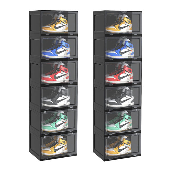 SOGA 2X 6 Tier Black Portable Shoe Organiser Sneaker Footwear Folding Plastic Bin Stackable Storage Box with Magnetic Door, Furniture, Storage & Shelving, Shoe Storage, , ,  - AU DEPOT 1