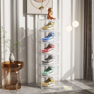 SOGA 2X 6 Tier Transparent Portable Shoe Organiser Sneaker Footwear Folding Plastic Bin Stackable Storage Box with Magnetic Door, Furniture, Storage & Shelving, Shoe Storage, , ,  - AU DEPOT 2