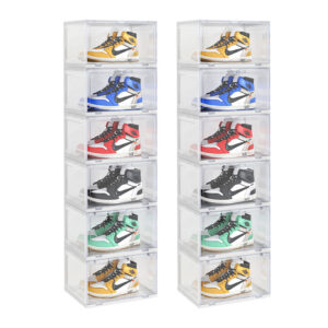 SOGA 2X 6 Tier Transparent Portable Shoe Organiser Sneaker Footwear Folding Plastic Bin Stackable Storage Box with Magnetic Door ShoeA9006WHTX2 AU DEPOT - AU DEPOT