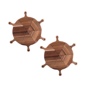 SOGA 2X 6 pcs Brown Round Divisible Wood Pizza Server Food Plate Board Pizza Paddle Cutting Board Home Decor, Kitchenware, Table Top, Servingware, Servingware Platter, ,  - AU DEPOT 1