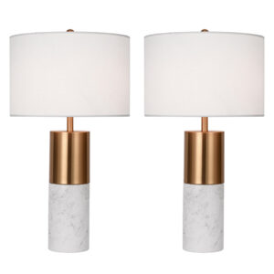 SOGA 2X 60cm White Marble Bedside Modern Desk Table Lamp Living Room Shade with Cylinder Base Lamps TableLampH60X2 AU DEPOT Lamps - AU DEPOT