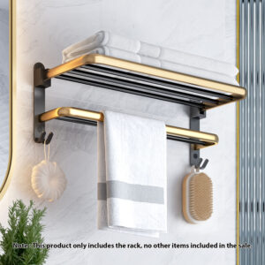 SOGA 2X 62cm Wall-Mounted Double Pole Towel Holder Bathroom Organiser Rail Hanger with Hooks, Home, Bathroom, Bathroom Accessories, Bathroom Storage, ,  - AU DEPOT 2