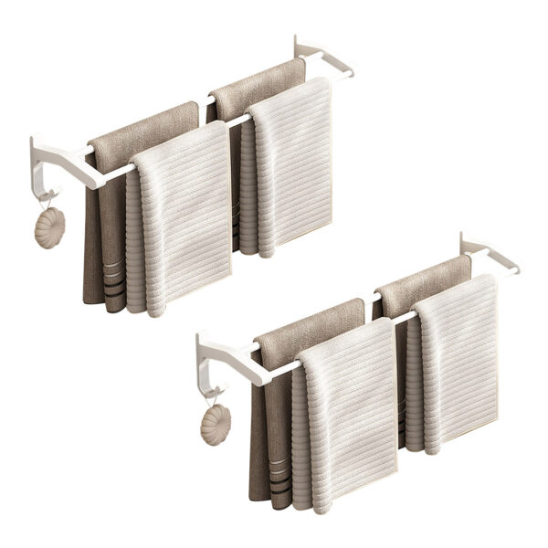 SOGA 2X 62cm White Wall-Mounted Double Pole Towel Holder Bathroom Organiser Rail Hanger with Hooks, Home, Bathroom, Bathroom Accessories, Bathroom Storage, ,  - AU DEPOT 1