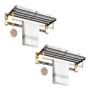 SOGA 2X 63cm Wall Mounted Double Pole Towel Holder Bathroom Organiser Rail Hanger with Hooks Bathroom Storage TAN1011X2 AU DEPOT Bathroom Storage - AU DEPOT