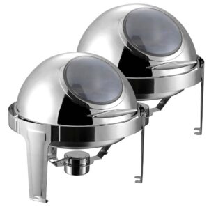 SOGA 2X 6L Round Chafing Stainless Steel Food Warmer with Glass Roll Top ChafingDish5639X2 AU DEPOT - AU DEPOT