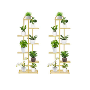 SOGA 2X 7 Tier 8 Pots Gold Metal Plant Stand Flowerpot Display Shelf Rack Indoor Home Office Decor FPotH15X2 AU DEPOT - AU DEPOT