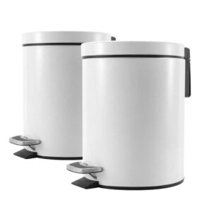 SOGA 2X 7L Foot Pedal Stainless Steel Rubbish Recycling Garbage Waste Trash Bin Round White Kitchen Bins RubbishBinRound7LWhiteX2 AU DEPOT Kitchen Bins - AU DEPOT