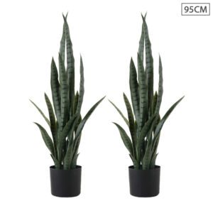 SOGA 2X 95cm Sansevieria Snake Artificial Plants with Black Plastic Planter Greenery Home Office Decor APlantFH9510X2 AU DEPOT - AU DEPOT