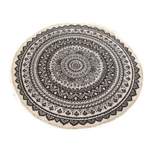 SOGA 2X Black Carpet Soft Linen Bohemian Non-Slip Floor Retro Minimalist Round Rug Home Decor with Tassels, Home & Living, Home Decor, Rugs, Shaggy Rugs, ,  - AU DEPOT 2