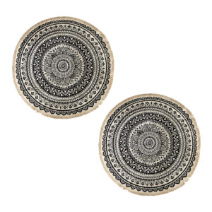 SOGA 2X Black Carpet Soft Linen Bohemian Non Slip Floor Retro Minimalist Round Rug Home Decor with Tassels Shaggy Rugs CarpetRAG4X2 AU DEPOT Shaggy Rugs - AU DEPOT