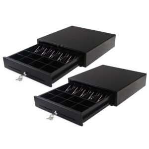 SOGA 2X Black Heavy Duty Cash Drawer Electronic 4 Bills 8 Coins Cheque Slot Tray Pos 410 Cash Register POS Terminal Accessories CashDrawer410X2 AU DEPOT Cash Register & POS Terminal Accessories - AU DEPOT