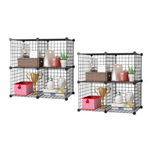 SOGA 2X Black Portable 4 Cube Storage Organiser Foldable DIY Modular Grid Space Saving Shelf NetBox2004X2 AU DEPOT - AU DEPOT