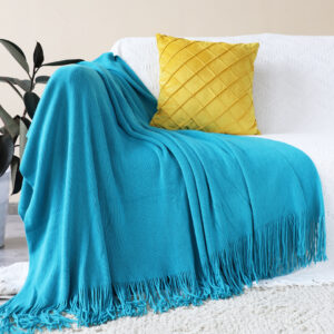 SOGA 2X Blue Acrylic Knitted Throw Blanket Solid Fringed Warm Cozy Woven Cover Couch Bed Sofa Home Decor, Home, Bed Linen, Throws And Blankets, Blankets, ,  - AU DEPOT 2